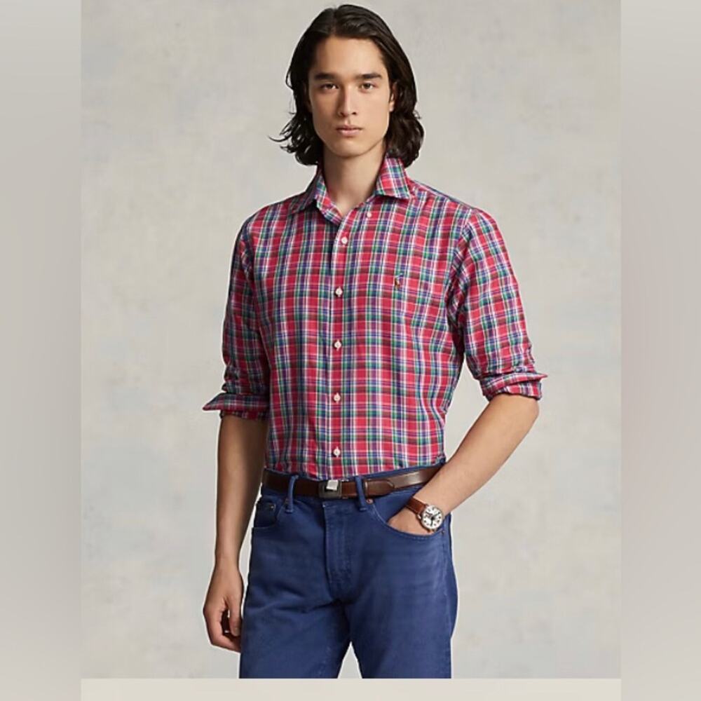 Polo Ralph Lauren mens M classic fit performance coolmax red plaid button up